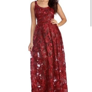 Elegant floor Length Red Lace Formal Dress